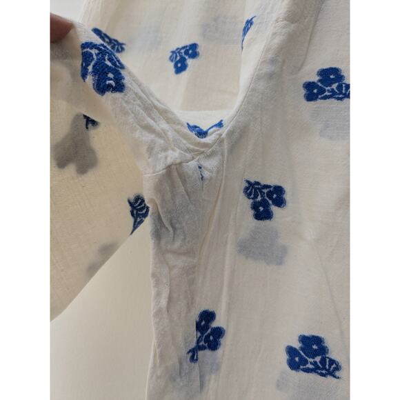 Zara Women's Pants Wide Leg Embroidered Flowers Cream Green/Blue Size Large - Picture 5 of 13